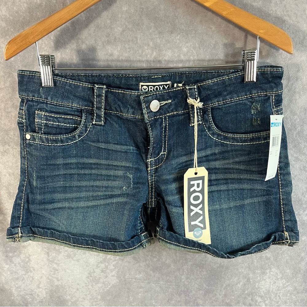 New Roxy Shorts Women 12 Indigo Blue Denim Chunky Stitch Summer NWT **See Desc**